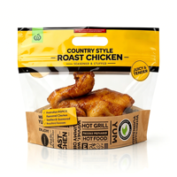 Sac de présentation pour poulet rôti de 1-3 kg, personnalisé en usine OEM, avec poignée découpée et fenêtre anti-buée, qualité alimentaire, résistant à l'huile et à la chaleur, pour rôtisserie