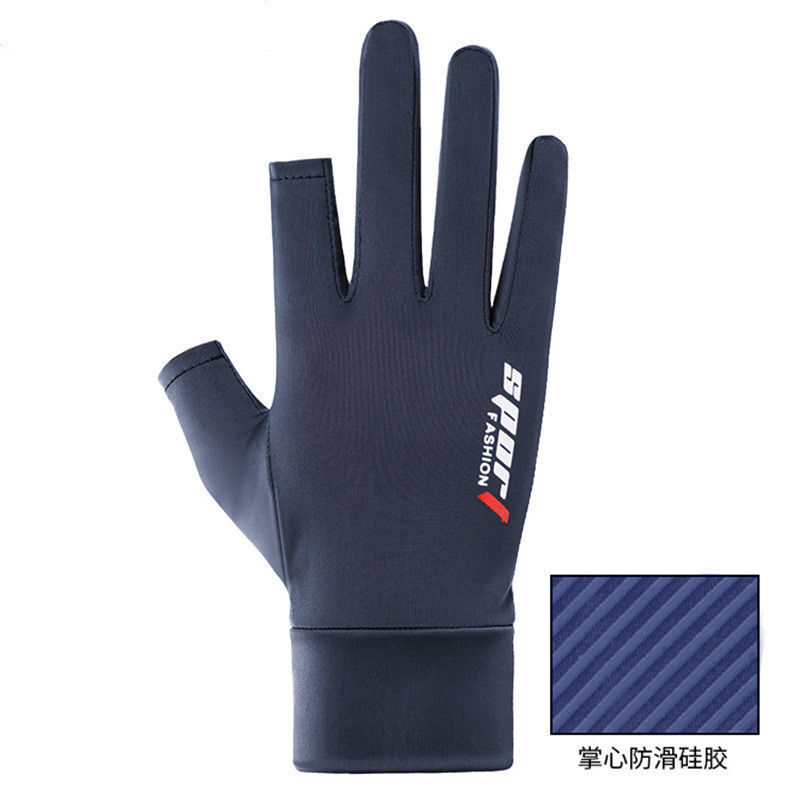 Gants d'été en soie glacée - Sport, ouverture à deux doigts - Bleu