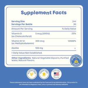 Çocuklar için Zeolit Damlaları Takviyesi 3'ü 1 Arada Formül Damlaları Doğal <span class=keywords><strong>Vitamin</strong></span> D3 ve B12 Sıvı Nazik Dil Desteği İçin - Product Image 2