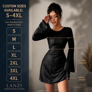 Vestido Mini Bodycon de Lentejuelas de Primavera de Marca Privada OEM ODM Sexy y de <span class=keywords><strong>Club</strong></span> con Manga Larga Acampanada, Cuello Redondo y Detalle de Lazo de Satén en la Espalda - Product Image 5