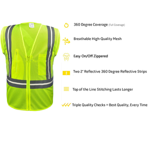 Nouveaux gilets de sécurité haute visibilité en maille respirante pour le travail en extérieur, la construction, réfléchissants, jaunes fluorescents - Product Image 5