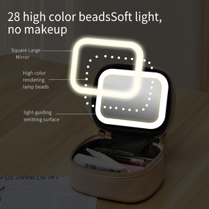 Trousse de maquillage portable en PU avec miroir LED détachable, <span class=keywords><strong>valise</strong></span> de rangement cosmétique, boîte de toilette pour artistes - Product Image 4