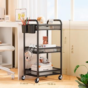 <b>Storage</b> <b>Cart</b> Metal Rolling Kitchen Organizer With Wheels Multifunctional <b>Storage</b> Rack For Living Room Bedroom Office - Product Image 4