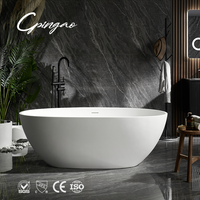 Baignoire de salle de bain ovale moderne de grande taille à surface solide Baignoire autoportante en pierre artificielle blanche de 1800 mm pour projet de villa