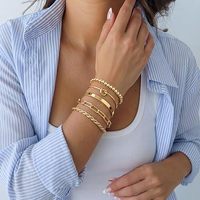 Joyería de Muñeca: Juego de 5 Piezas de Brazaletes Apilables de Acero Inoxidable, Chapado en Oro de 18k Original, Pulidos, con Eslabones Cubanos y Estilo Tenis, con Circonita Cúbica