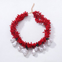 Collier pendentif perle corail en résine rouge ZA Ocean Beach pour femme