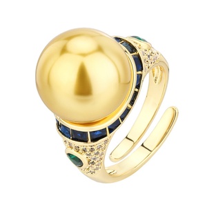Wholesale Vintage Jewelry Eco-friendly Copper Gold Plated 14MM Shell Pearl <b>Adjustable</b> Open <b>Adjustable</b> Band <b>Rings</b> for Women - Product Image 1