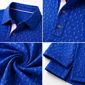 Polo de Golf Azul Premium Personalizado para Hombre, Microimpresión, Rendimiento, Absorción de Humedad, Marca Privada, Ropa Corporativa OEM - Product Image 3