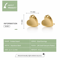 Boucles d'oreilles en forme de cœur plié, acier inoxydable avec placage sous vide en or 14 carats, design cœur sculpté, options de couleurs or et argent