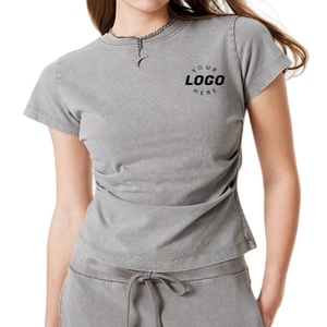 夏季复古水洗女式 T 恤，压花街头服饰短款 T 恤，批发空白短款上衣，带徽标女孩 T 恤 - Product Image 1