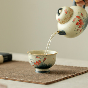 Tazza di degustazione in ceramica di loto rosso blu bianco dipinta a mano tazza di Kung Fu di fascia alta Set da tè moderna tazza da tè in ceramica - Product Image 4