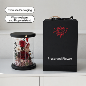 Bouquet de roses éternelles personnalisées sous cloche en verre avec veilleuse, lampe à <span class=keywords><strong>rose</strong></span> éternelle à commande tactile OEM/ODM, vente en gros d'usine - Product Image 4
