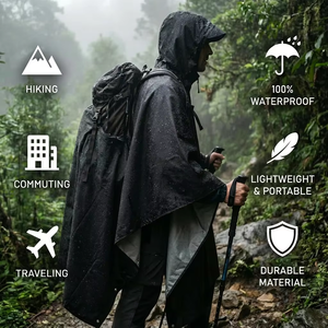 4L 3-in-1 Waterproof Polyester Poncho <b>Raincoat</b> with Hooded Sleeves for Outdoor Camping Hiking Travel Tent Use - Product Image 2