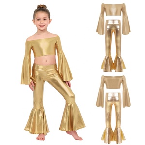 ชุดเต้นรำสีทองสำหรับเด็กผู้หญิงอายุ 6-16 ปี เสื้อครอปเมทัลลิกพร้อมกางเกงขายาว ชุดสำหรับงานวันเกิด ถ่ายภาพ การแสดงบนเวที - Product Image 3