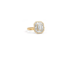 Anillo de compromiso de lujo con diamante cultivado en laboratorio, corte esmeralda, oro blanco y rosa de 14K, estilo Art Deco, inspirado en lo vintage, joyería de impacto. - Product Image 5