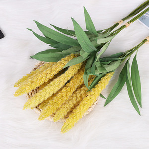 Ramo de Espigas de Mijo Artificiales, 3 Ramilletes, Amarillo Verde, Plástico PVC, Decoración del Hogar, Accesorios de Fotografía - Product Image 1
