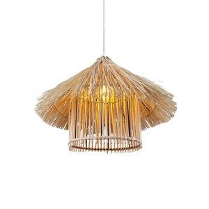 Lámpara colgante de ratán redonda E27 con bombilla LED de bajo consumo para iluminación decorativa de sala de estar - Product Image 3