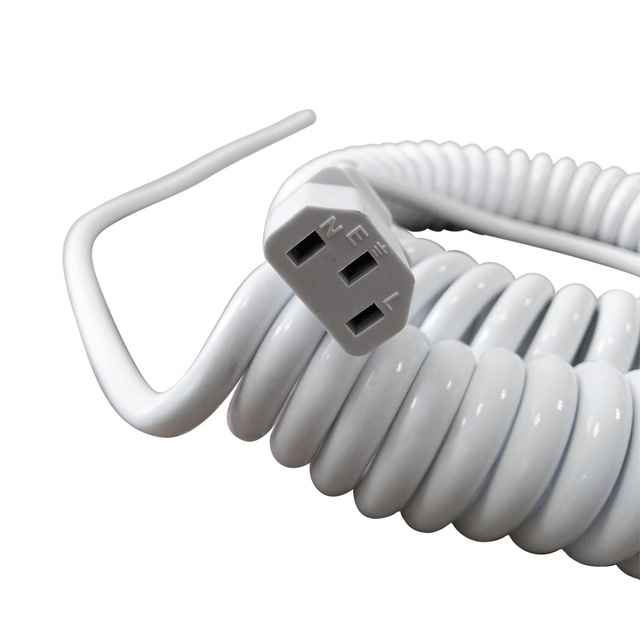 5m White Spiral Cable Iec C13 H05VV-F 3G*0.75mm2