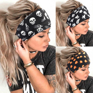 Diademas Anchas con Nudos Estampadas de Halloween, Diademas con Diseño de <span class=keywords><strong>Calabaza</strong></span>, Araña y Esqueleto, Diademas Deportivas para Yoga - Product Image 1