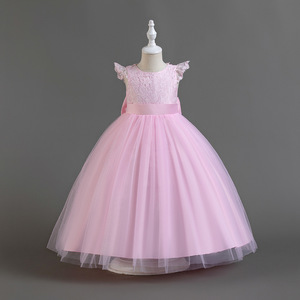 Robe de bal en tulle bleu pour filles, robe de demoiselle d'honneur pour anniversaire et mariage, col rond, manches courtes - Product Image 3