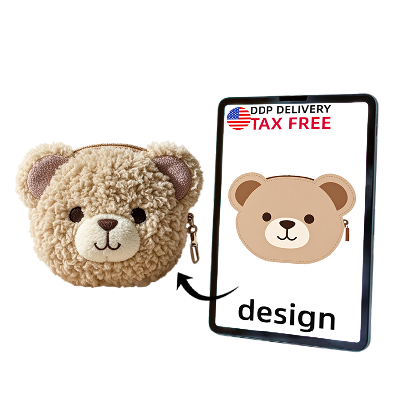 Custom Teddy Bear Plush Zip Coin