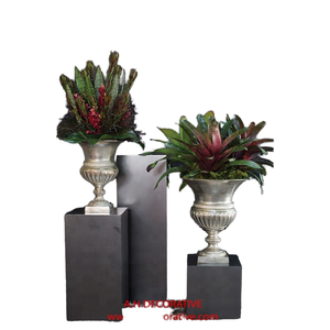 Silver Shiny Aluminum Flower <b>Vase</b> High Quality Luxury Handmade Designing Flower <b>Vase</b> With <b>Square</b> Shape Base - Product Image 1