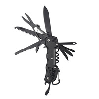 Benutzerdefiniertes Logo Multifunktions-Taschenmesser Schwarzes Klappmesser für Camping mit Schere Feile Korkenzieher Öffner Überlebens-EDC Großhandel