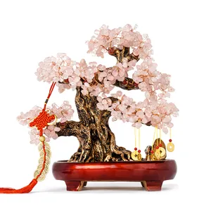 Árvore para dinheiro bonsai, árvore de dinheiro de feng shui, rosa, quartzo natural, verde, árvore