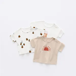 Ins Summer Infant Toddler Boy Girl Print 100% Vêtements à manches courtes en coton biologique T-shirts pour bébés