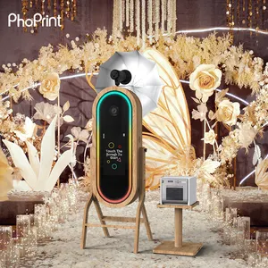 Phoprint Cabine fotográfica de madeira com tela de toque de 55 polegadas para eventos de impressão instantânea Cabine fotográfica espelhada
