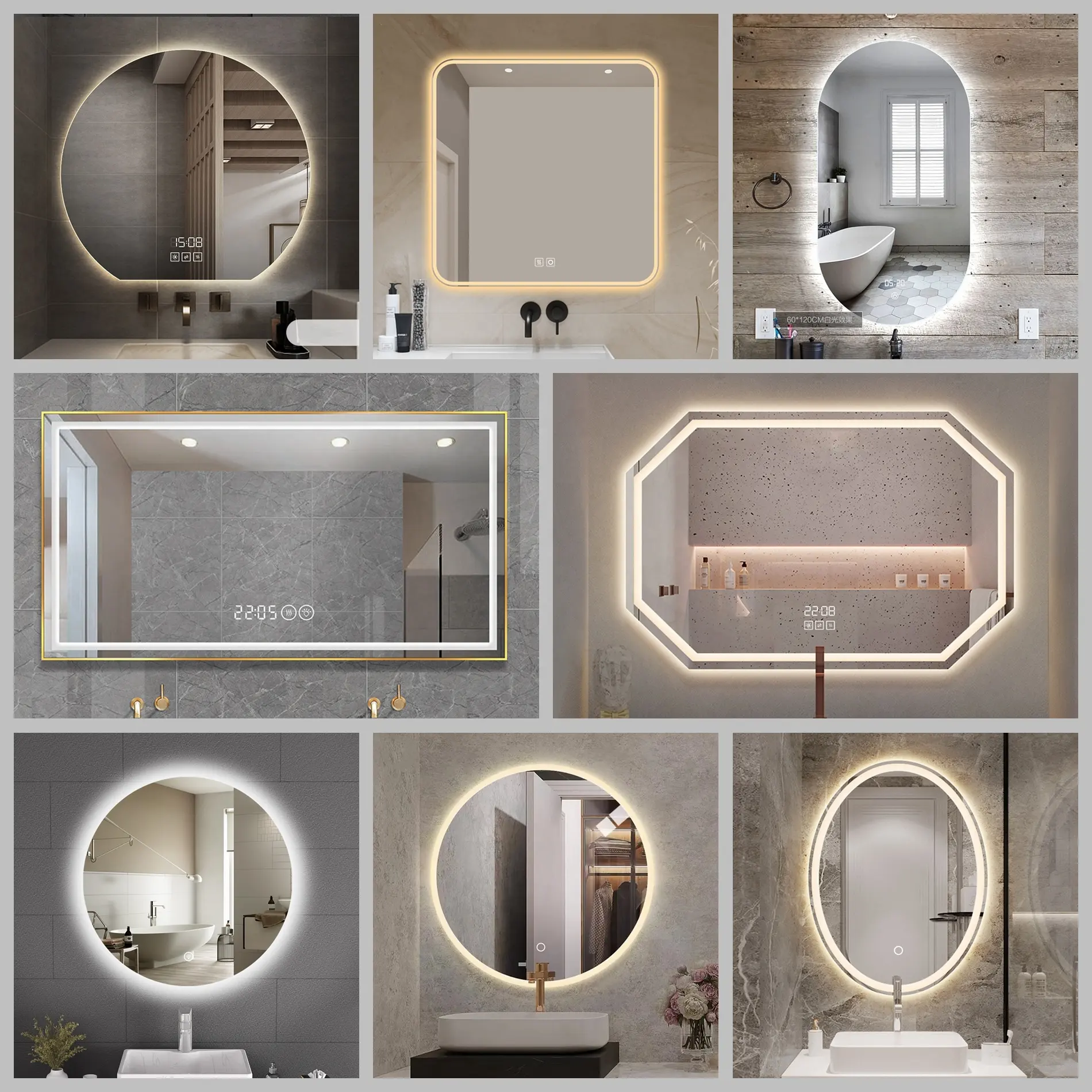 Factory custom size oval round salon mirror light vanity mirror bathroom furniture rectangular decorative led smart bath mirrors