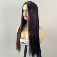Perruque européenne et américaine tendance, marron, raie au milieu, cheveux longs et raides, fabriquée à la machine, densité 100%, en fibre haute température