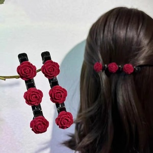 Pinza para flequillo de alta gama, retro, con flores rojas flocadas, para cabello suelto, accesorios para el cabello, rojo de Año Nuevo, para la parte trasera de la cabeza - Product Image 1