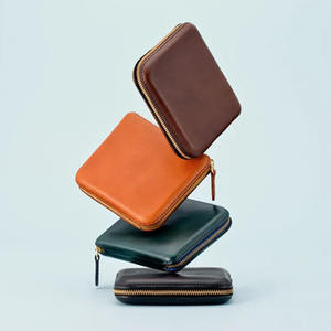 Vegetable Tan Leather Wallet Mens Credit Card Holder <strong>Small</strong> <strong>Zip</strong> <strong>Around</strong> Wallet Minimalist <strong>Zip</strong> Business <strong>Purse</strong> with Coin Pouch - Product Image 4