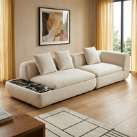 Canapé d'angle 3 places en tissu blanc crème avec rembourrage en éponge, plateau en marbre et structure en bois de pin pour mobilier de villa moderne