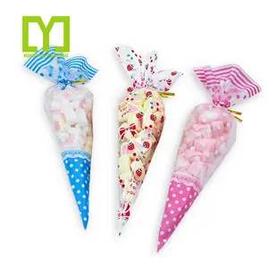 Fábrica Sweet Cone Triangle Embalagem Sacos Para Pipoca Transparente Violoncelo Plastic Clear Bags