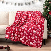 Couverture rectangulaire en flanelle douce et confortable, motif flocon de neige rouge en peluche, anti-boulochage, pour décoration intérieure, idéale pour l'hiver