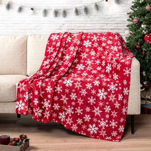 Manta de Felpa Roja con Diseño de Copos de Nieve Navideños, Rectangular, Antipilling, Decoración para el Hogar, Cálida, Suave y Acogedora para Invierno - Product Image 2