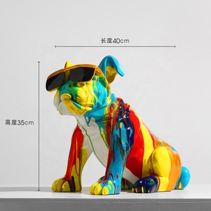 Sculpture bouledogue multicolore-<span class=keywords><strong>Statue</strong></span> de chien abstraite et vibrante pour décoration de maison et de galerie moderne - Product Image 2