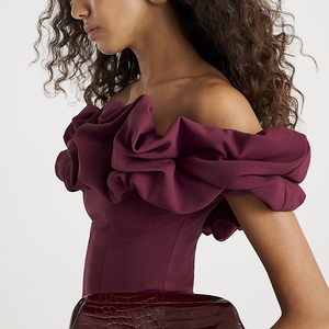 Top Bardot à volants sans manches, moderne, dernier cri, sur mesure, de haute qualité, respirant, anti-boulochage, pour femmes - Product Image 3