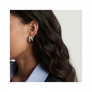 ต่างหูวินเทจ Gemini รุ่น Double Hoops ชุบทองบนสแตนเลสสตีล ประดับมุกและเพชร เหมาะสำหรับงานปาร์ตี้หรือเป็นของขวัญ - Product Image 1