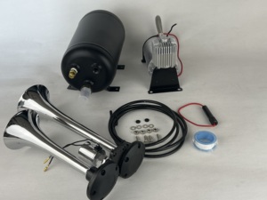 Klaxon à air, Zinc chromé, double <span class=keywords><strong>trompette</strong></span> avec compresseur pour tous <span class=keywords><strong>les</strong></span> véhicules 12V Camions Lorrys Trains Bateaux Voitures Vans - Product Image 2