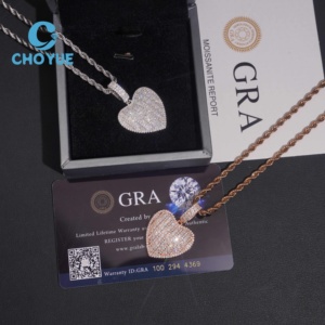 Colgante de Corazón de Plata de Ley 925 con Moissanita, Joyería Hip Hop, Colgante Hip Hop Personalizado con Moissanita para Hombre - Product Image 2