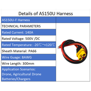 AS150U-F 고전류 전원 커넥터(신호핀 포함) 8AWG 실리콘 와이어 케이블(농업용 드론 배터리용) - Product Image 2