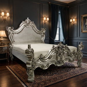 Marco de camas de madera de caoba maciza antigua francesa, muebles de dormitorio tallados a mano artísticos ricos para hogar o apartamento europeo - Product Image 2