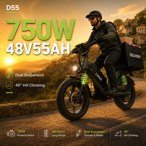 Bicicleta Eléctrica de Carga D55, 750W, 48V, 55Ah, 20 Pulgadas, Doble Suspensión, Bicicleta Eléctrica de Reparto de Largo Alcance, Cuadro de Aluminio - Product Image 1