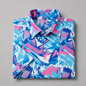 Polo de golf pour homme, bleu et rose, imprimé, manches courtes, motif abstrait, séchage rapide, extensible, respirant, vêtements de sport, en stock - Product Image 5
