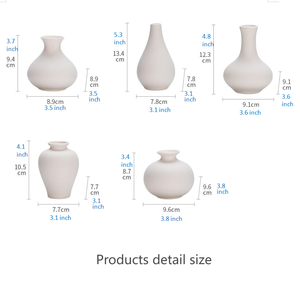Nouvel ensemble de cinq vases à bourgeons en céramique blanc uni, style Art déco minimaliste, décoration d'intérieur, vases en porcelaine, 2024 - Product Image 6