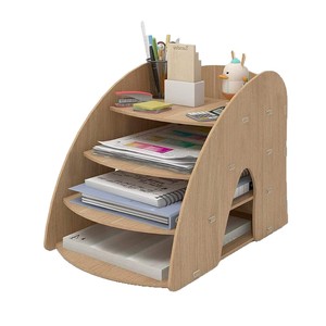 Wooden Storage Rack 4 Layers 11.6x13.8x10 Inch <b>Desktop</b> Organizer for Office Home Student Use - Product Image 2