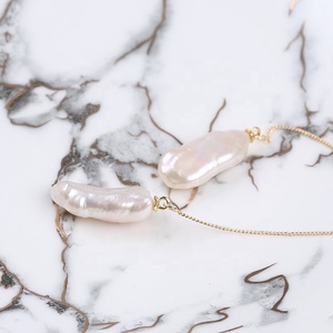Pendientes <span class=keywords><strong>de</strong></span> perlas Biwa <span class=keywords><strong>de</strong></span> 9-10mm para mujer, joyería larga, <span class=keywords><strong>aretes</strong></span> <span class=keywords><strong>de</strong></span> cadena <span class=keywords><strong>de</strong></span> <span class=keywords><strong>acero</strong></span> <span class=keywords><strong>inoxidable</strong></span> - Product Image 3